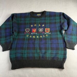 Specialty Collection Men's XL Golf Classic Plaid Wool Blend Crewneck Sweater